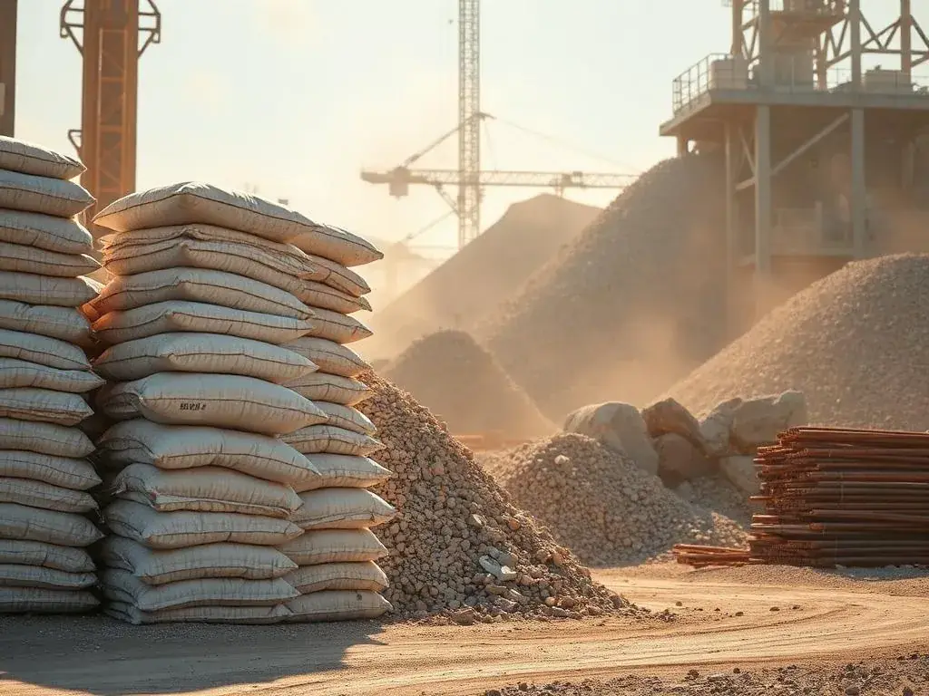 Construction materials supply — cement bags, M sand, aggregates, limestone and TMT iron steel rods by FONS International