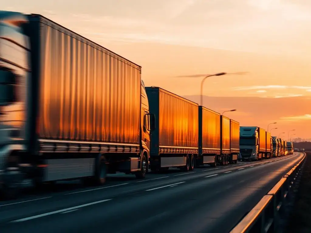 Freight truck fleet delivering FONS International road logistics across India