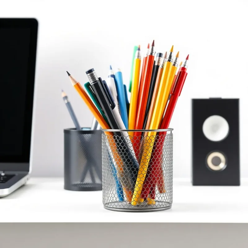 Mesh and plastic desk pen stands by FONS International